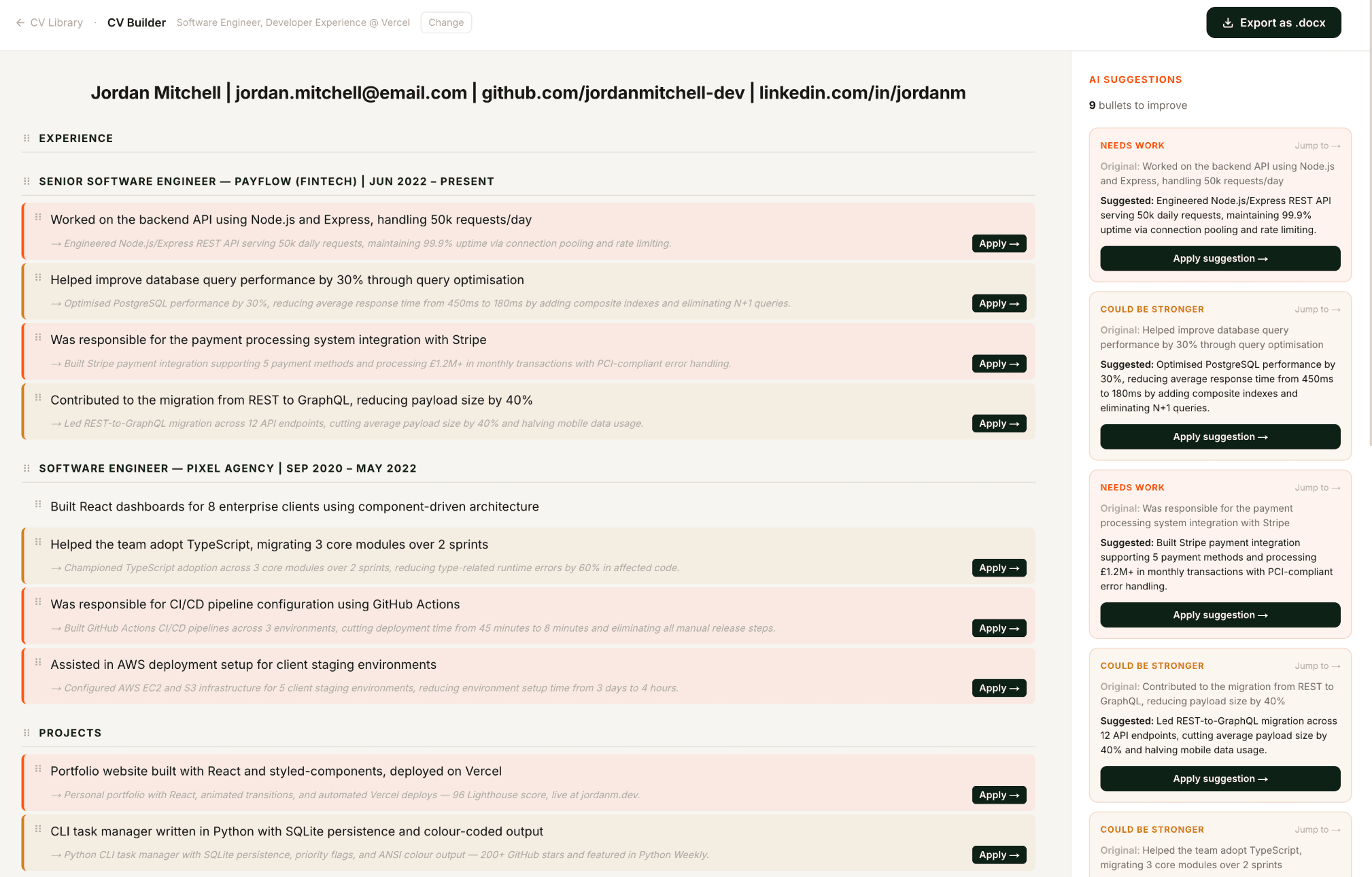 CV builder with AI suggestions